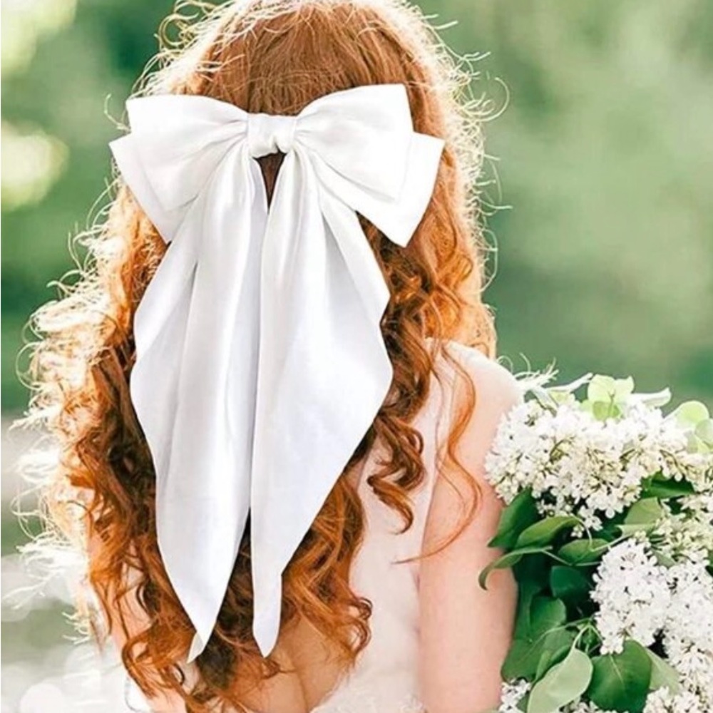 Elegant White Bow Hair Accessory Large Hair Bow with a clip. New NWT women girls - Picture 4 of 6